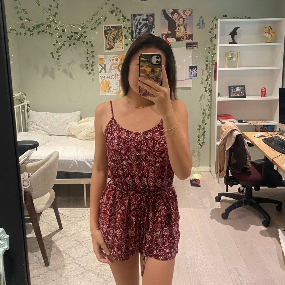 Aeropostale burgundy floral romper